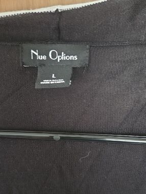 Nue Options Black Open-Front Draped Cardigan with White Trim